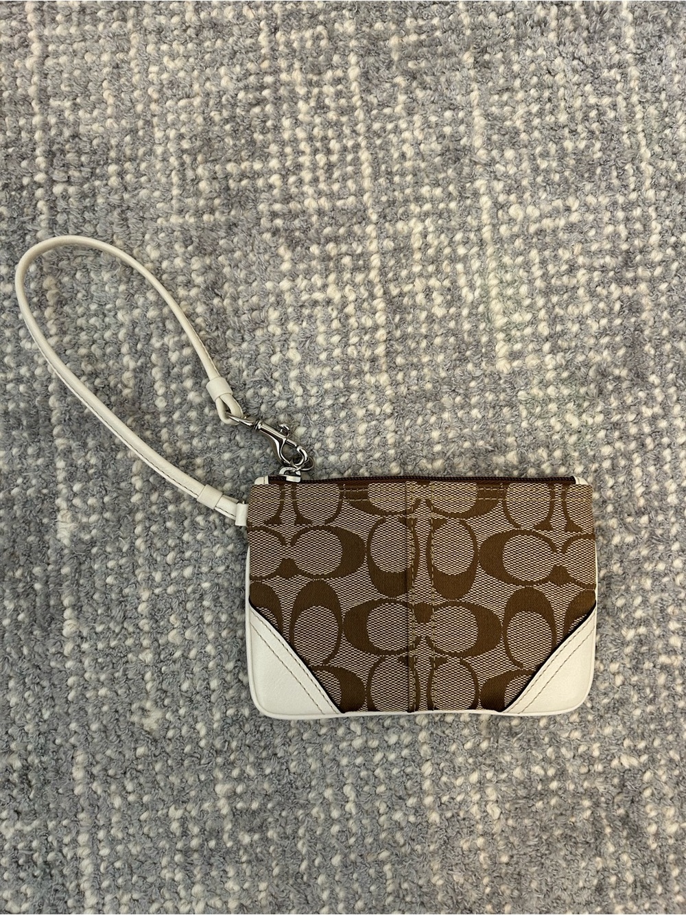Coach Brown Signature Canvas Wristlet with White Trim - like new!
